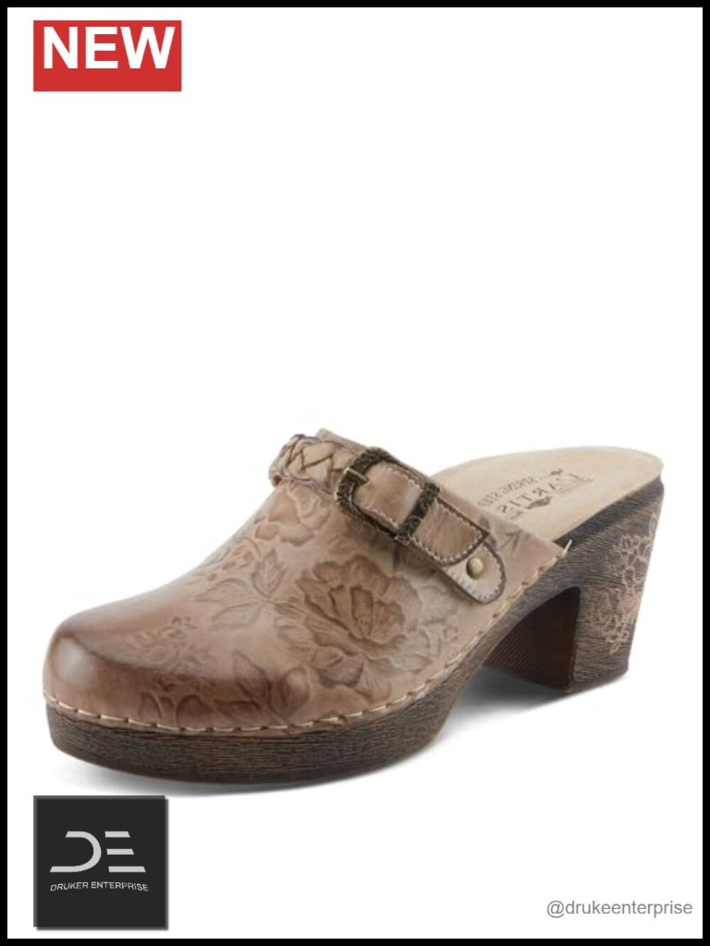 Hand-Painted Leather Clog Slippers with Antique-Style Buckle Slip-On Design